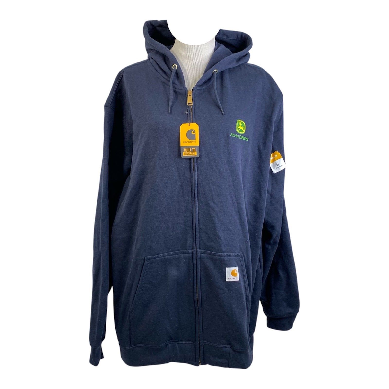 Carhartt John Deere Hoodie Mens Xl Blue Embroidered Mid Weight Loose Fit